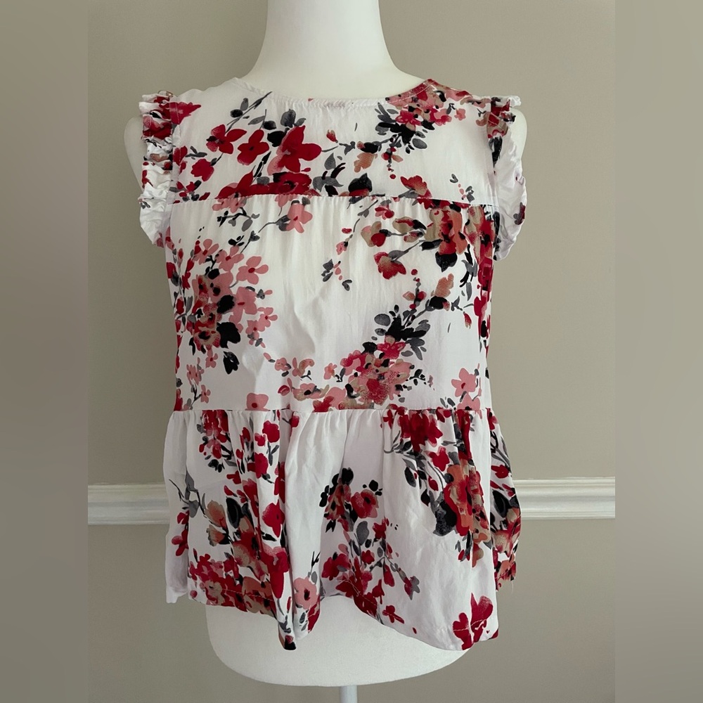ALTAR'D STATE Blouse Floral Top White Pink Ruffle Tiered Women's Size Small
